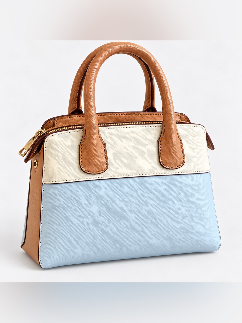NWT Cole Haan New York Colorblock Satchel Bag Blue Cream Tan Crossbody